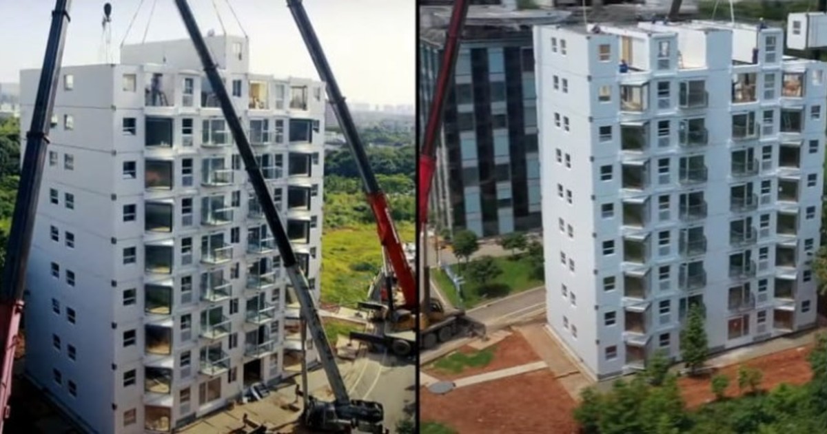Récord en China: levantaron un edificio de 10 pisos en menos de 29 horas
