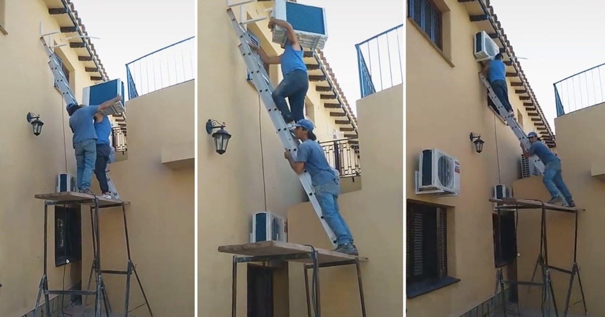 Digno de Los 3 Chiflados: intento de instalar un aire acondicionado termina en caos viral